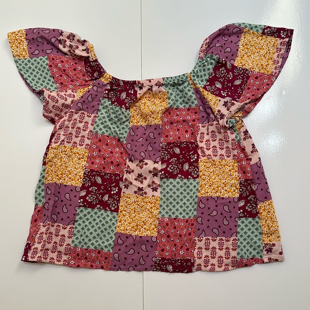 Jumping Beans Toddler Girls’ Pink Patchwork Flowy Blouse, Size 5T